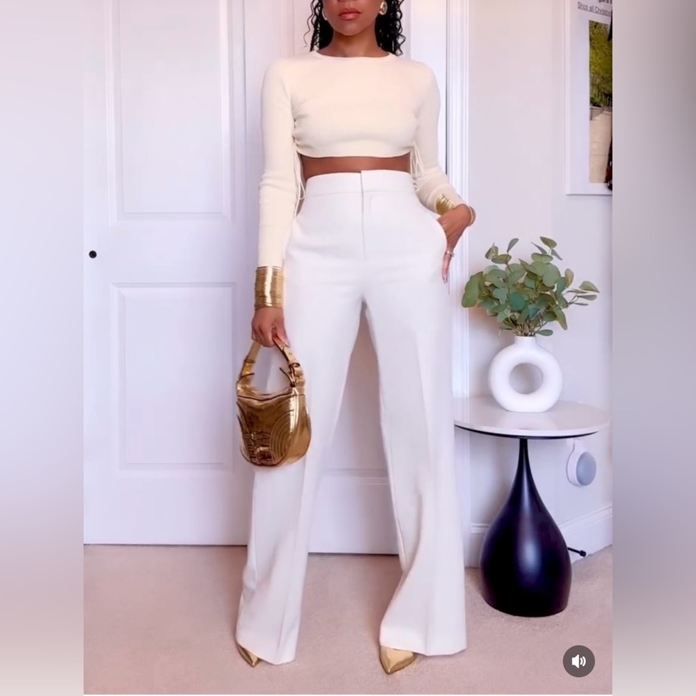 Zara Ecru off white high waist pants wide leg